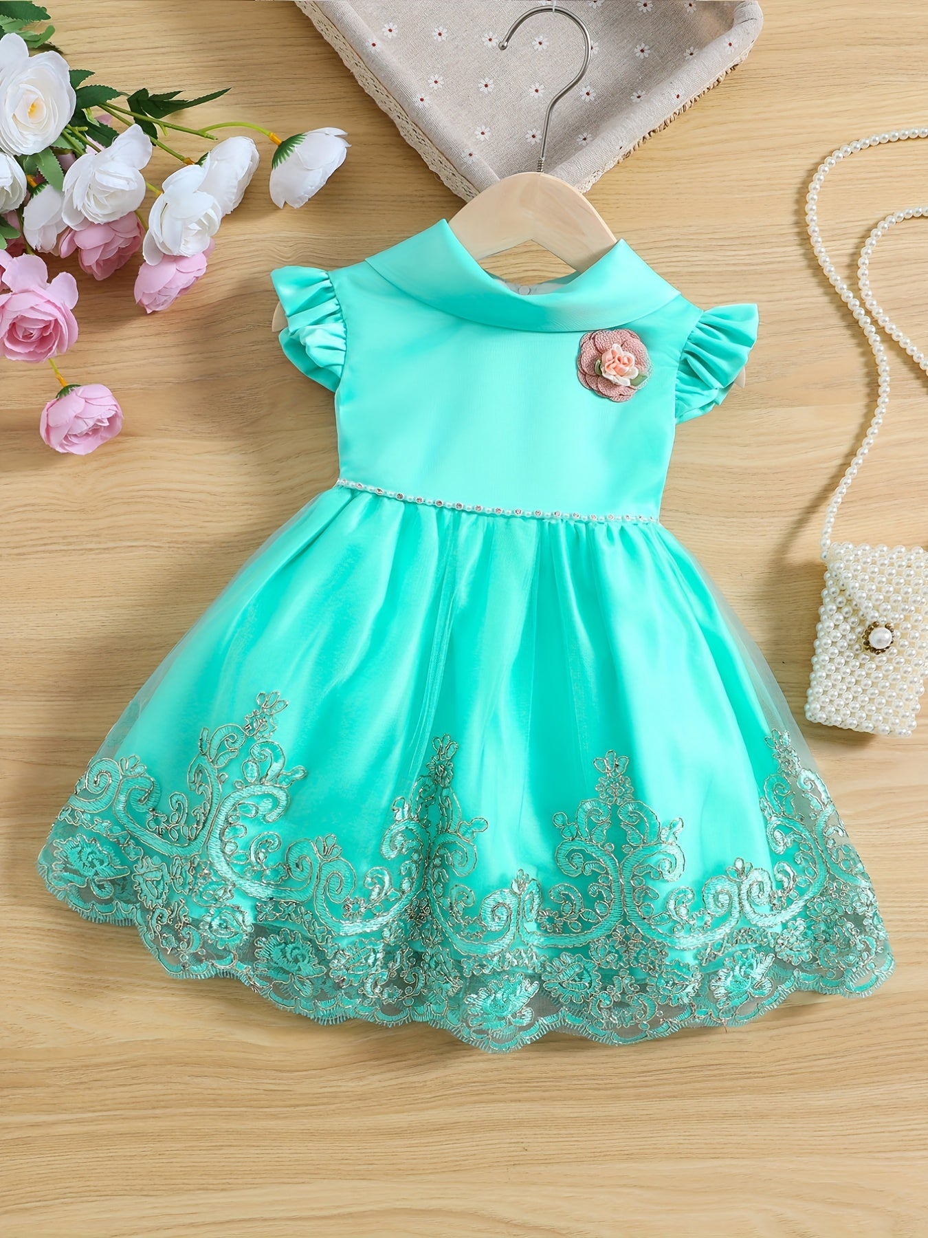 Baby Girl's Puffy Mesh Dress With Flower Princess Dress