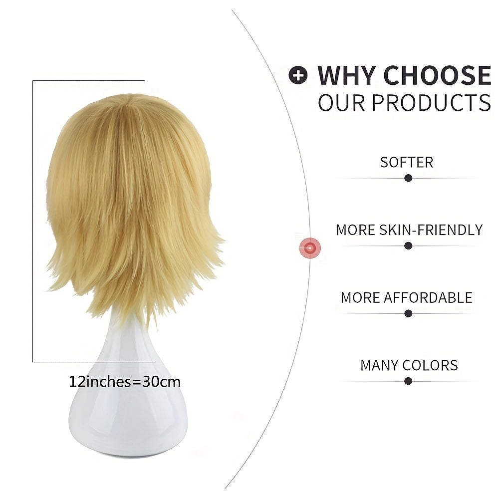 Men's 12 Inch Short Golden Anime Wig Cosplay Dress Up Chemical Fiber Wig