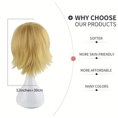 Men's 12 Inch Short Golden Anime Wig Cosplay Dress Up Chemical Fiber Wig