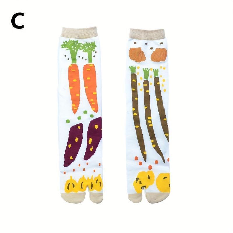 Cartoon Print Toe Socks Women's Mid Tube Stockings