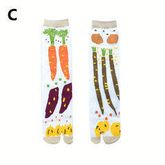Cartoon Print Toe Socks Women's Mid Tube Stockings