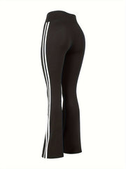 High Waist Side Striped Flare Yoga Pants Soft Stretch Tummy Control