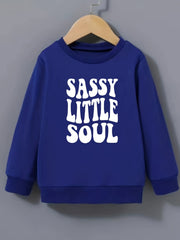 Girls Sassy Little Soul Print Crew Neck Sweatshirt Top Pullover