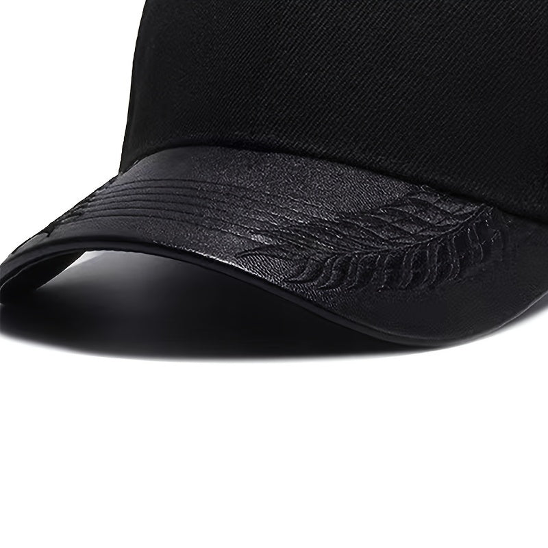Men's PU Leather Baseball Cap Wheat Ear Design