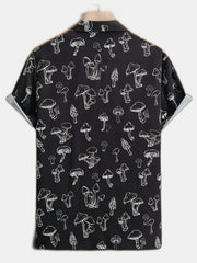 Men's Mushroom Pattern Button Up Short Sleeve Shirt