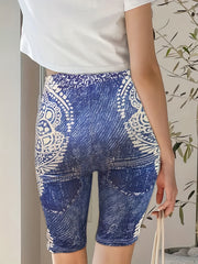 Floral Print Jegging Shorts Modest Skinny Elastic Shorts