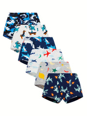 6pcs Boys Cartoon Cotton Boxer Briefs Elastic Underwear