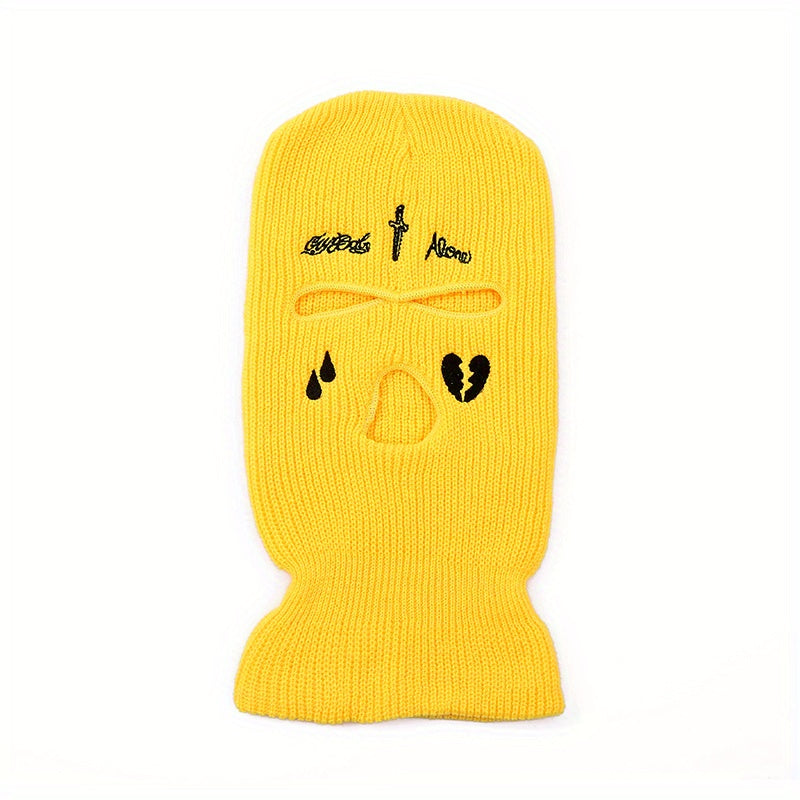 Men's Embroidered Balaclavas Knitted Hat Warm Windproof