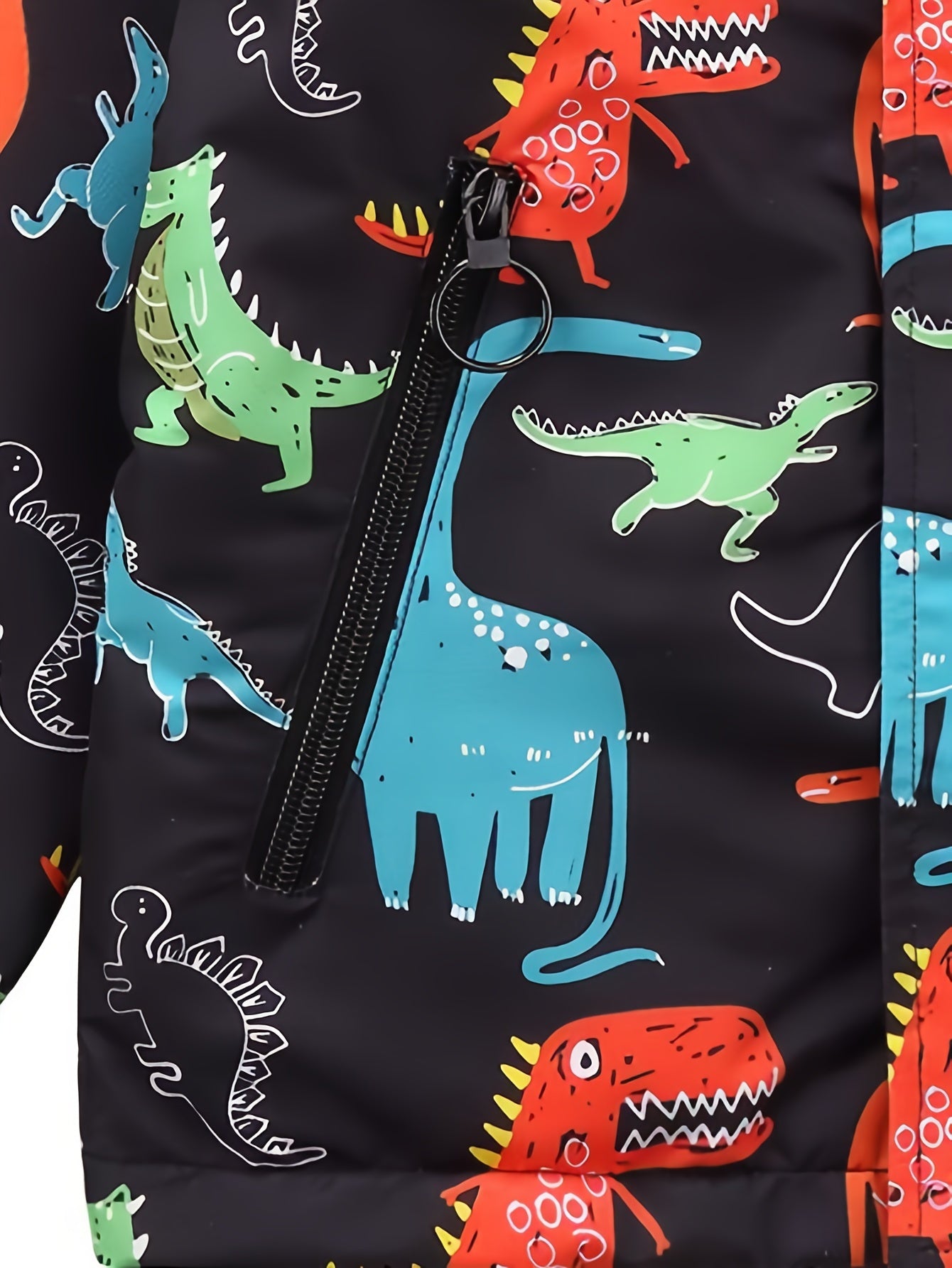 Dino Graphic Print Boy's Hooded Coat Waterproof Windbreaker
