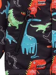 Dino Graphic Print Boy's Hooded Coat Waterproof Windbreaker