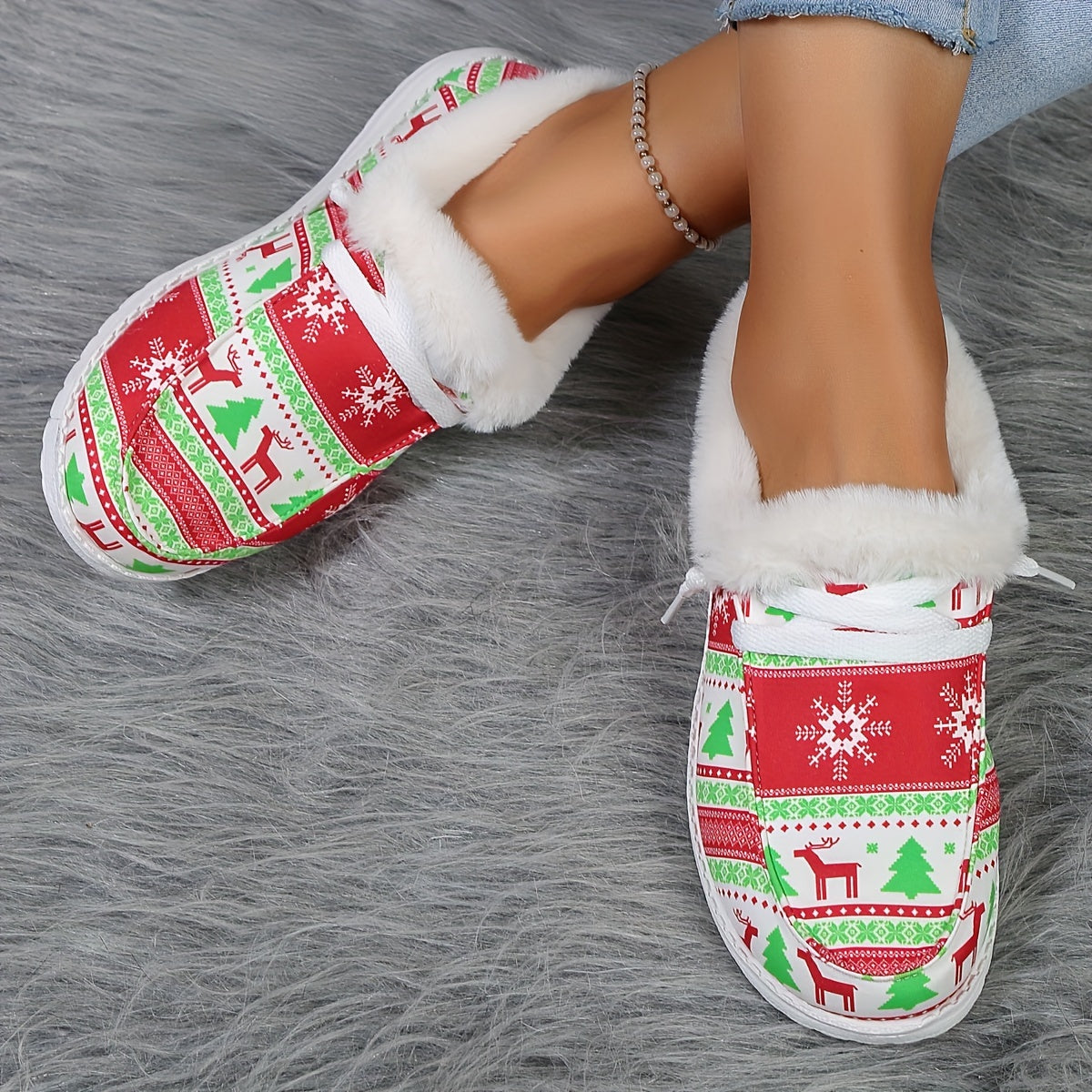Women's Christmas Print Snow Sneakers Winter Canvas Shoes