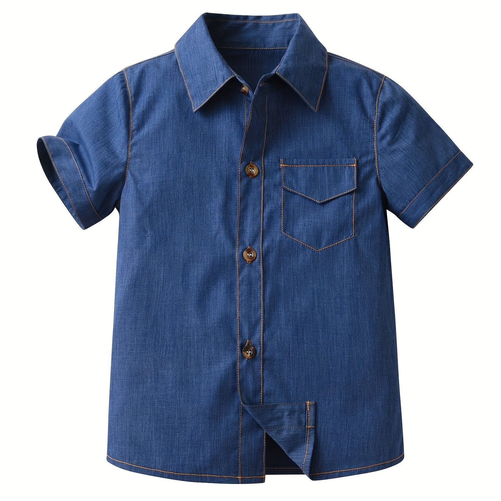 Boys Cotton Top Non Stretch Lapel Shirt for Summer