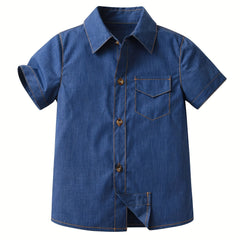 Boys Cotton Top Non Stretch Lapel Shirt for Summer