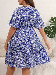 Floral Print Deep V Neck Plus Size Wrap Dress