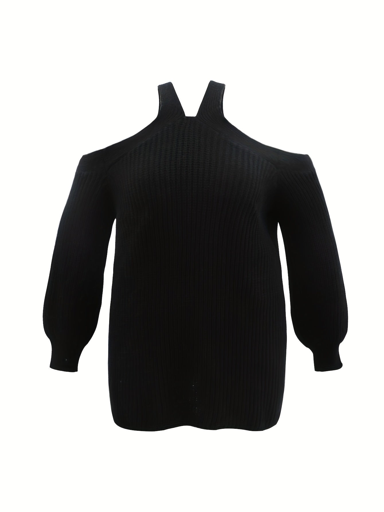 Solid Lantern Sleeve Cold Shoulder Jumper