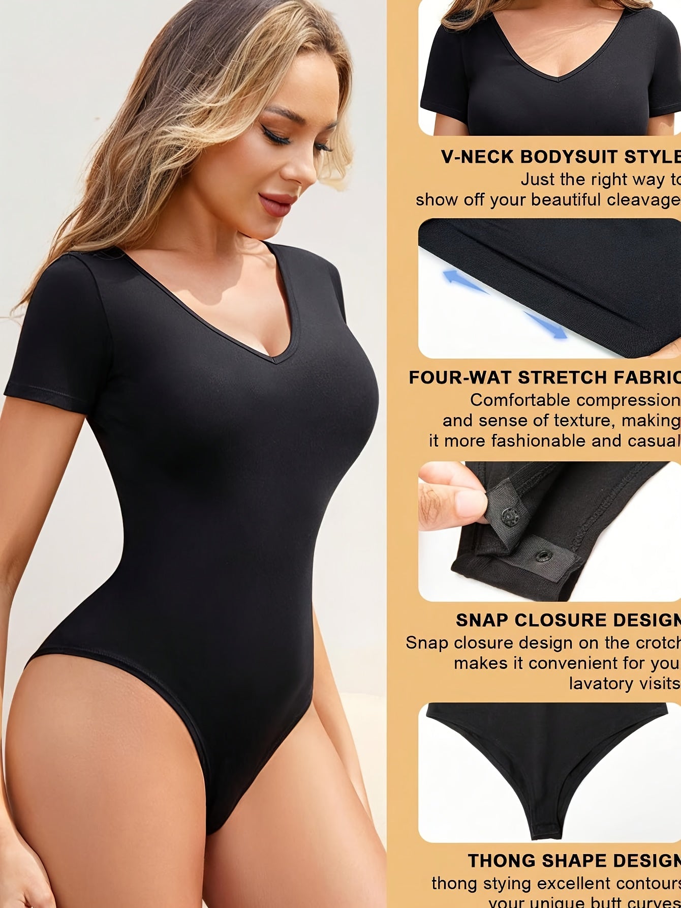 Solid V Neck Yoga Bodysuit Short Sleeve Sports Jumpsuit Women's Activewear