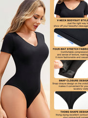 Solid V Neck Yoga Bodysuit Short Sleeve Sports Jumpsuit Women's Activewear