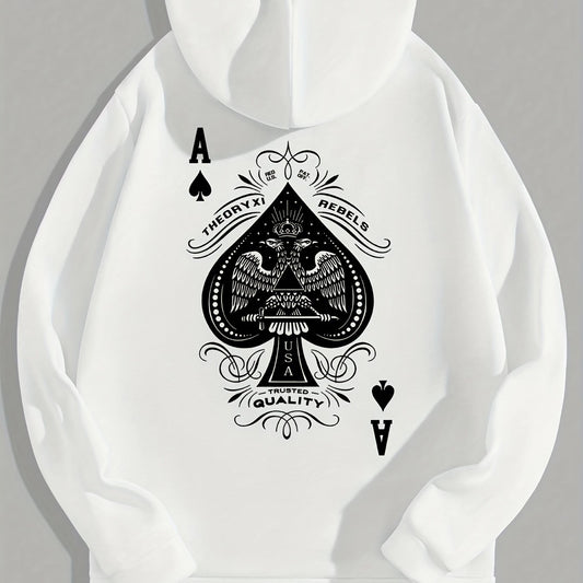 Spade Print Hoodies For Men Graphic Fleece Sweatshirt With Kangaroo Pocket