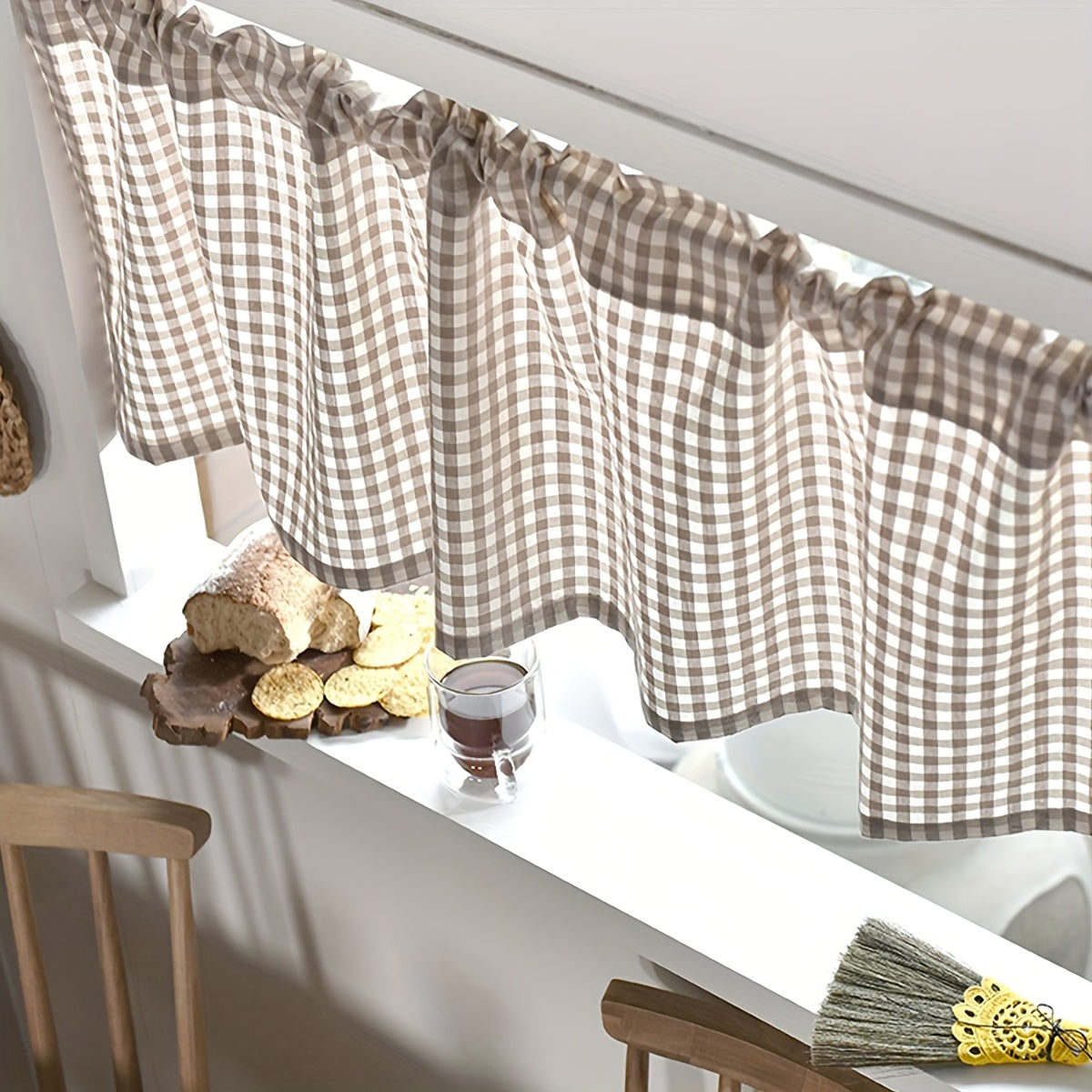 Plaid Short Curtain Modern Balcony Cafe Curtain