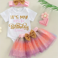 3pcs Baby Girls 1st Birthday Onesie Romper & Skirt Set