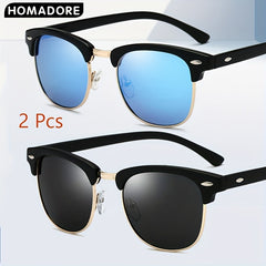 2 Pcs Polarized Sunglasses Semi Rimless Anti Light Eyewear Pack