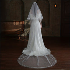 Double Layer Bridal Head Veil with Comb and Satin Edge