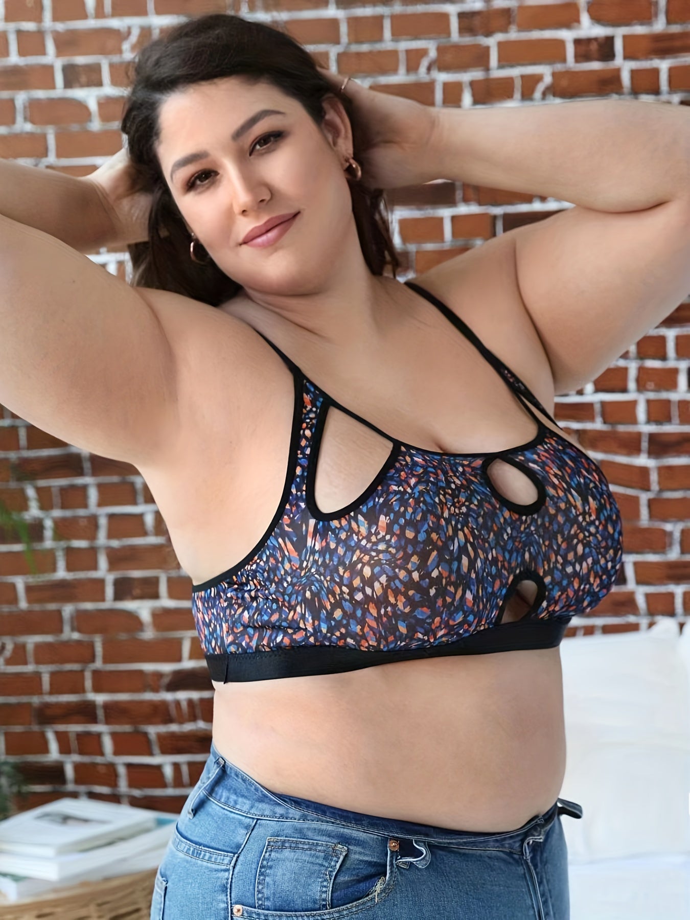 Abstract Print Cut Out Keyhole Bralette