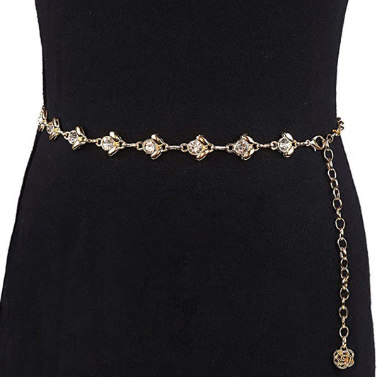Women's Metal Chain Belt with Rhinestone Head Piece