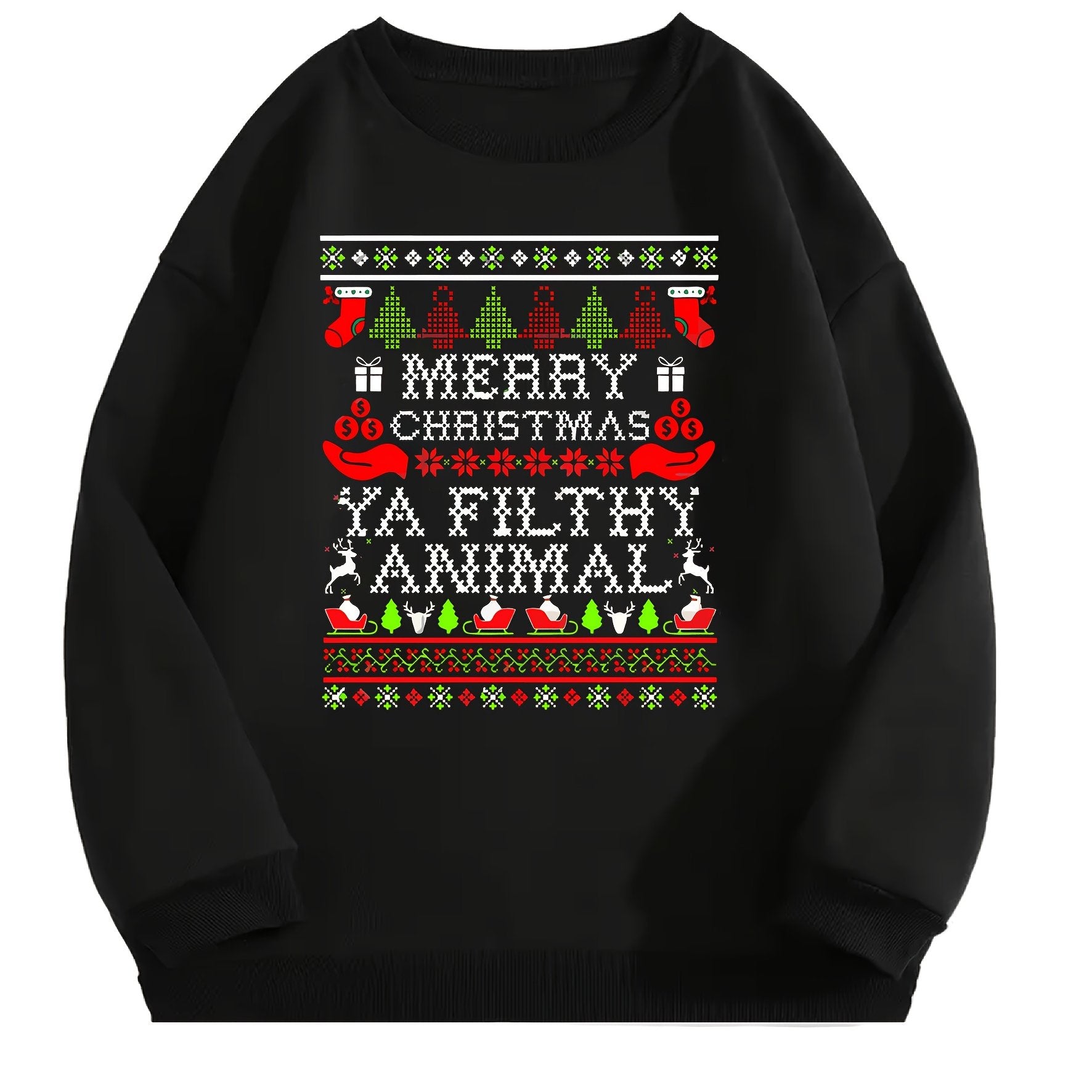 Christmas Print Men's Crew Neck Long Sleeve Sweatshirt Casual Wear