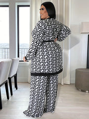 Women's Plus Greek Print Coat & Pants Set