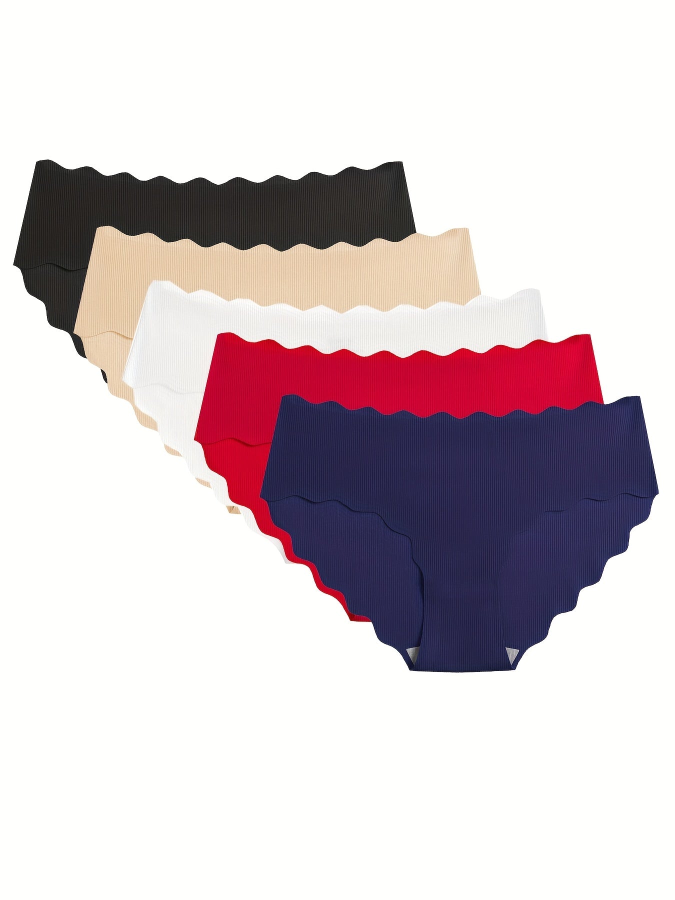 5pcs Seamless Scallop Trim Briefs Comfy Skin-friendly Panties