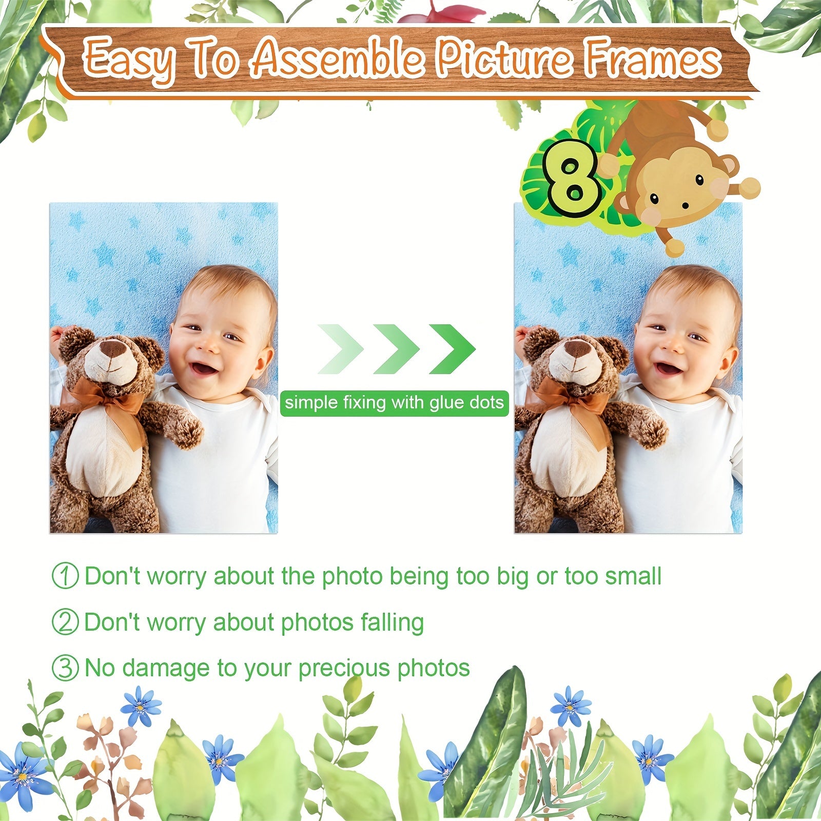 1st Birthday Photo Banner Deer Forest Animal Party Decor