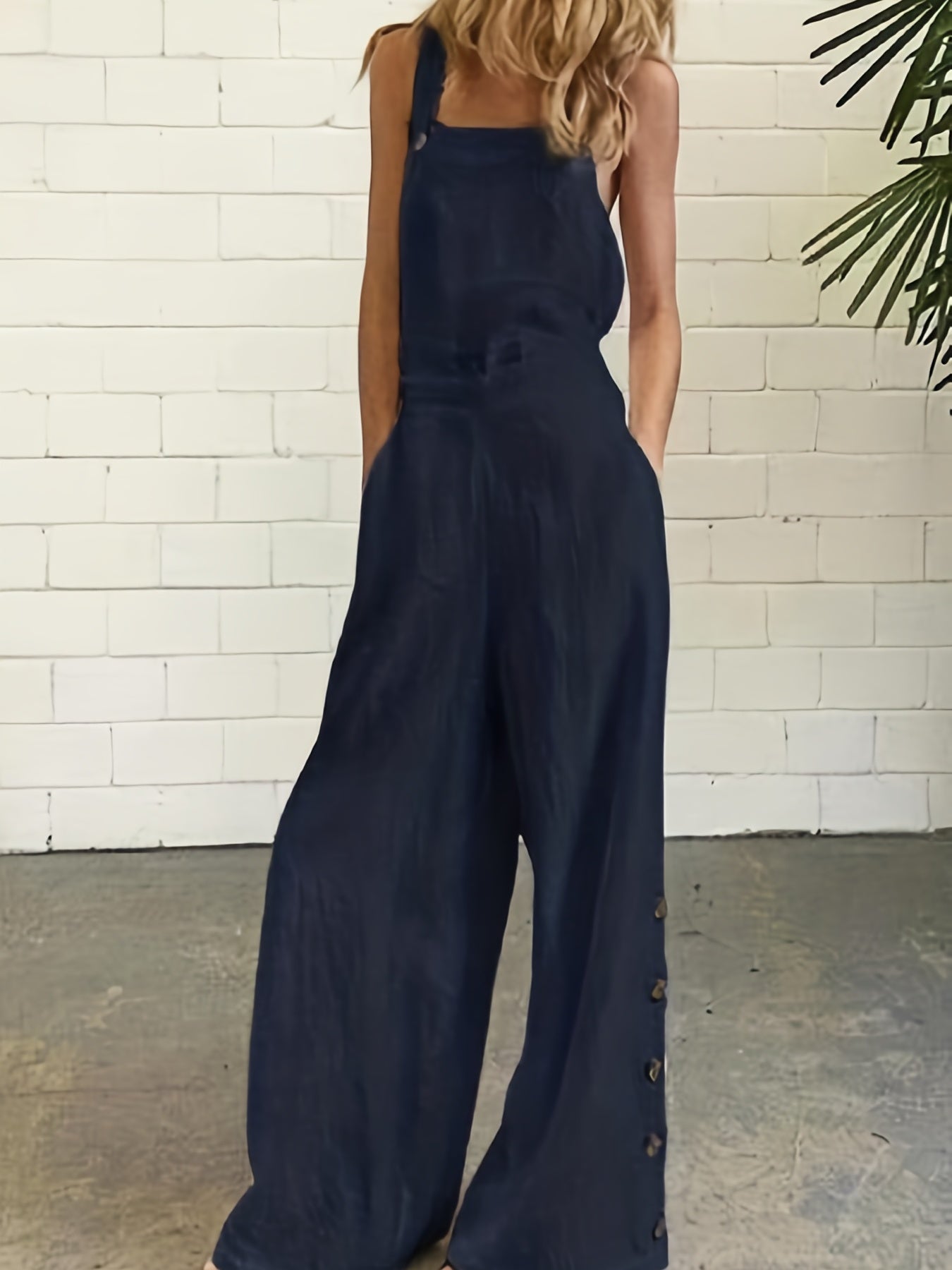 Backless Overall Jumpsuit Casual Solid Sleeveless Wide Leg Jumpsuit