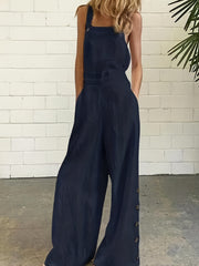 Backless Overall Jumpsuit Casual Solid Sleeveless Wide Leg Jumpsuit