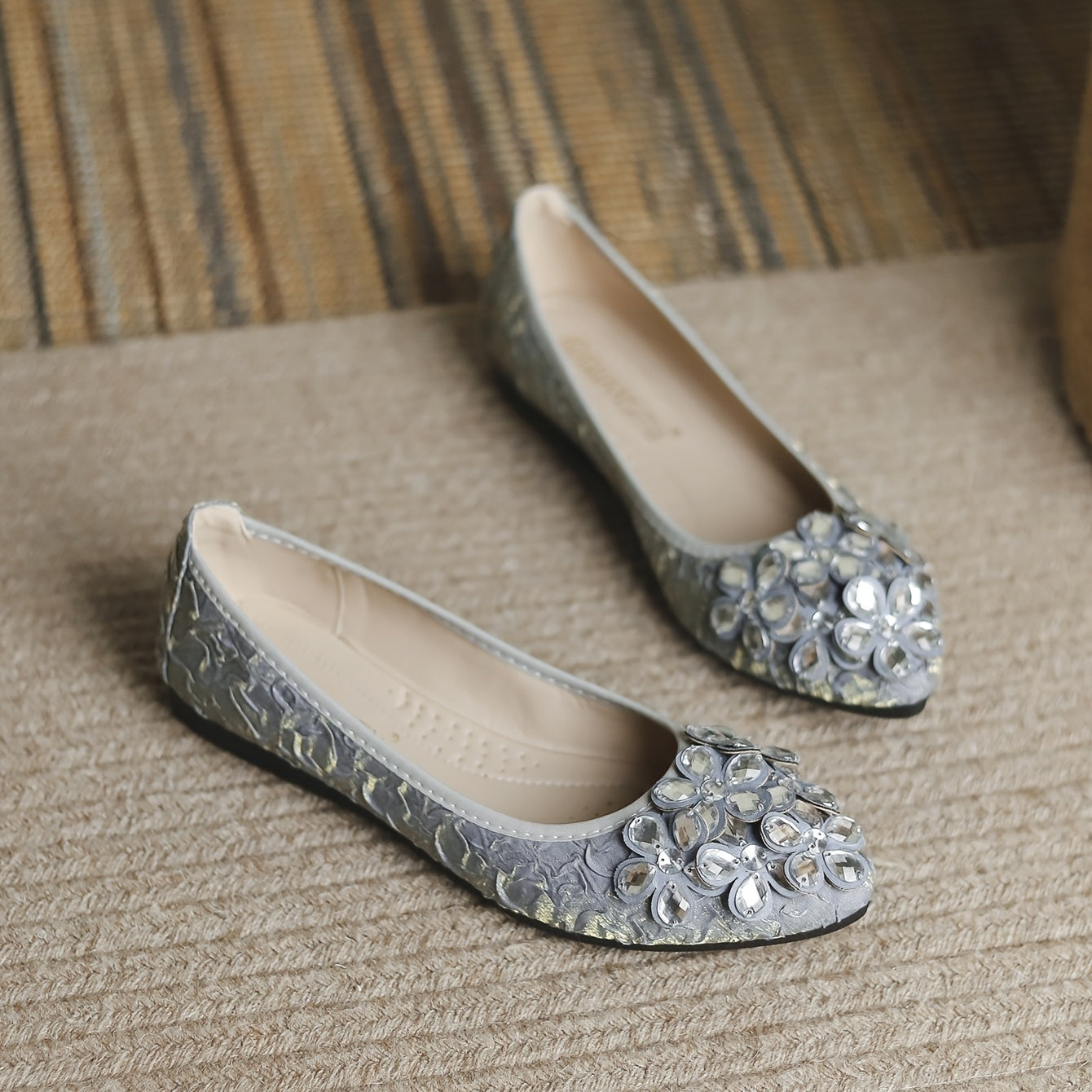 Rhinestone Ballet Flats Pointed Toe Slip-On Shoes