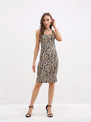 Striped Print Split Dress Sleeveless Tank Dress