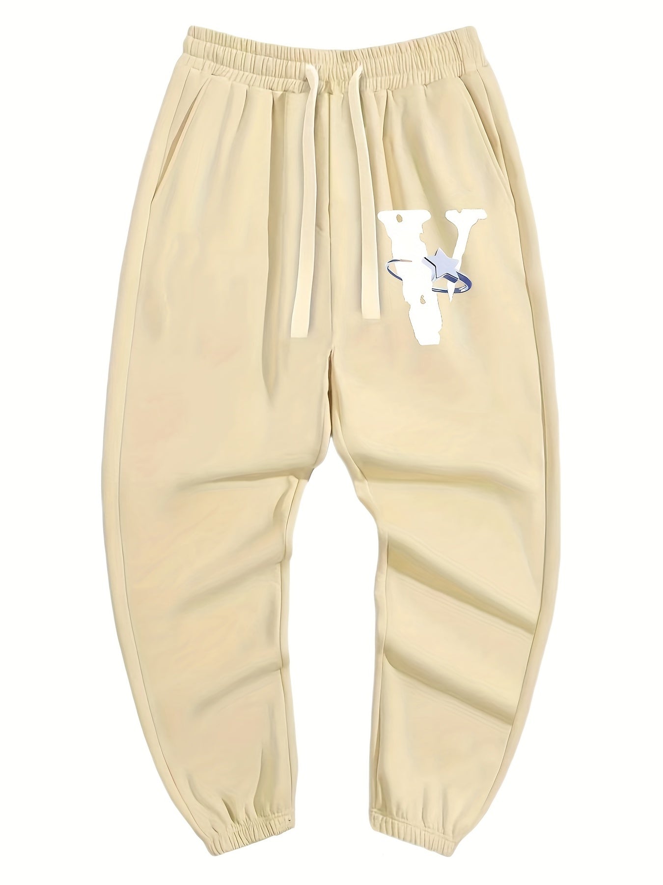 Star V Print Men's Drawstring Sweatpants Casual Comfy Jogger Pants