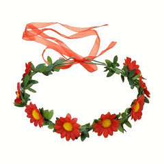 Boho Style Sunflower Hair Crown with Yellow and Pink Flowers