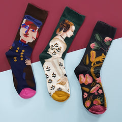 Retro Print Mid Tube Socks Soft & Comfy Funny Pattern Crew Socks Women's