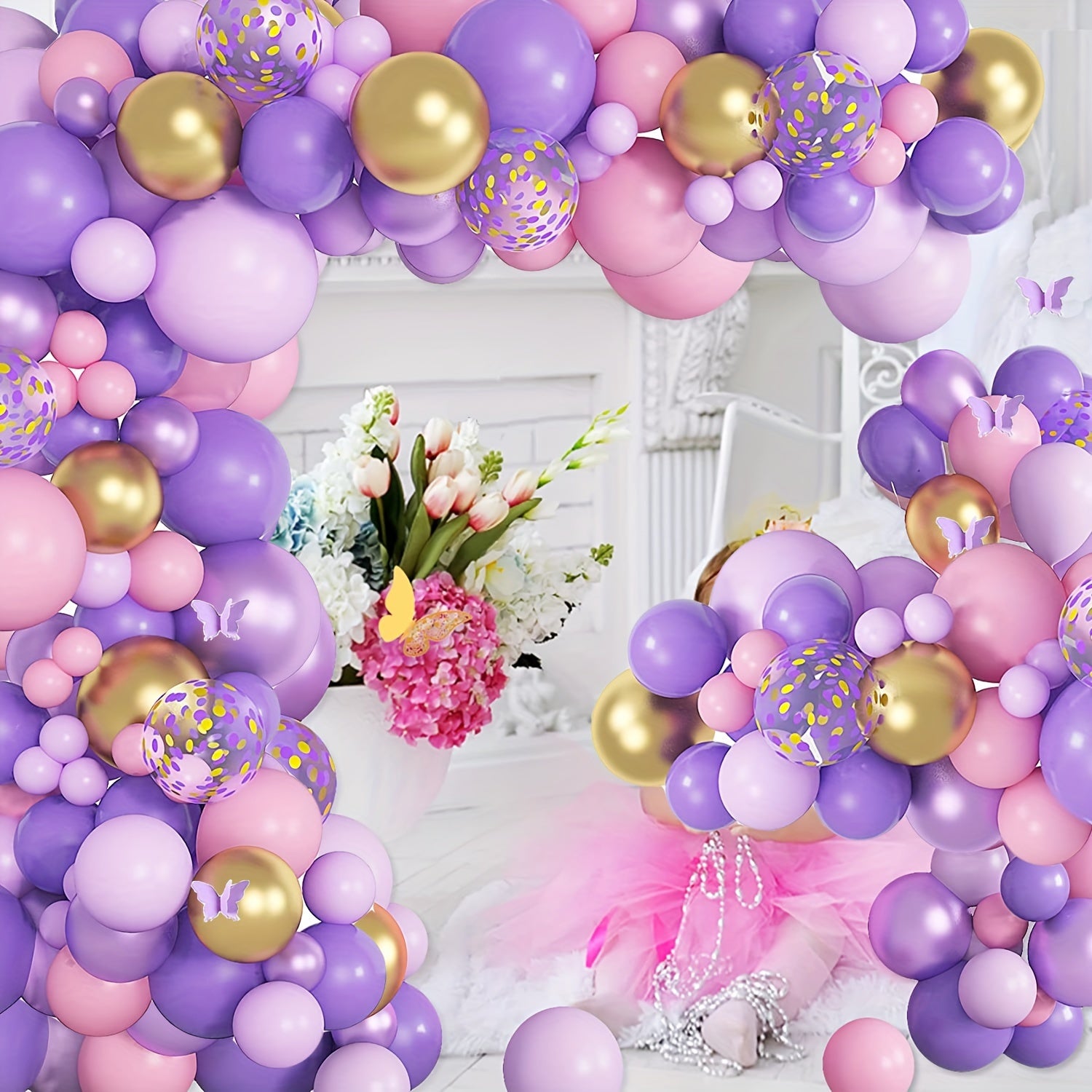 115pcs Butterfly Balloon Garland Arch Kit Pink Purple for Girl Baby Shower