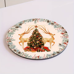 4pcs Christmas Reindeer Printed Cup Mat Diatomaceous Earth Water Absorbing Mat