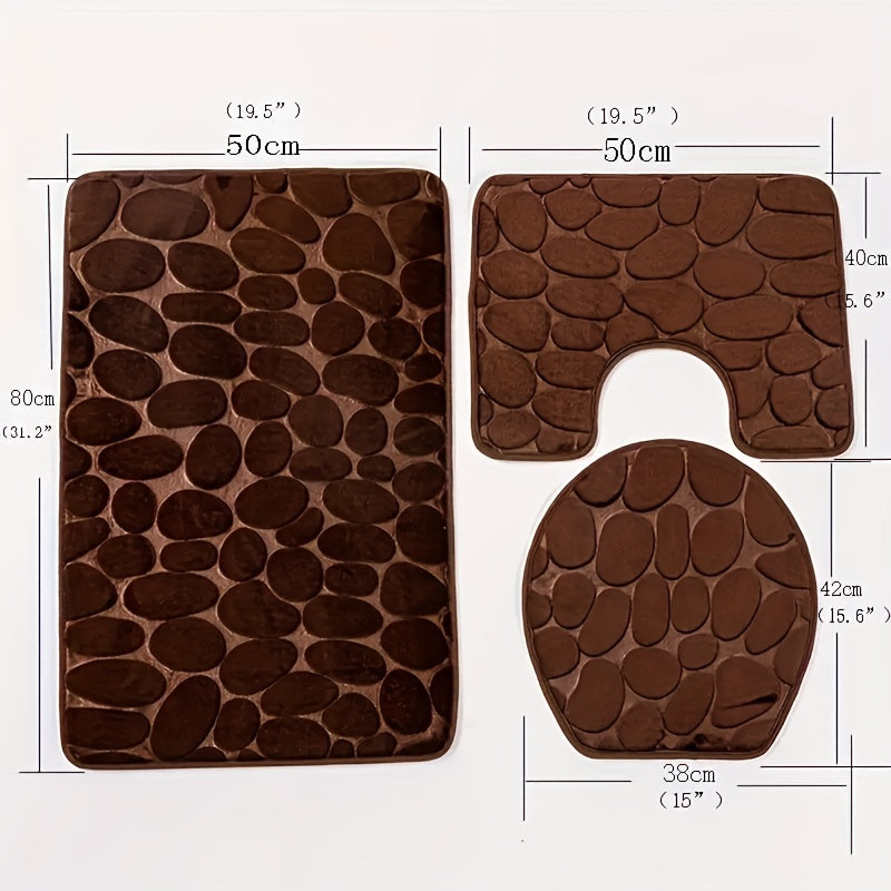 3pcs Bathroom Rugs Set Non Slip U Shape Mat Lid Cover