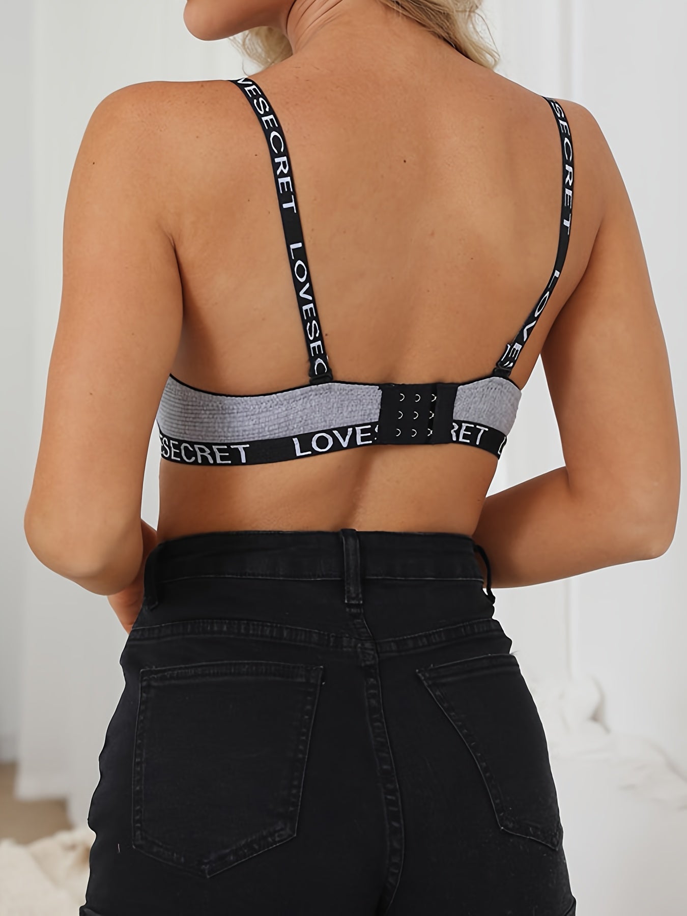 Letter Print Push Up Bra Comfy & Breathable Everyday Bra