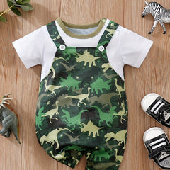 Baby Boys Short Sleeve Jumpsuit with Dinosaur Graphic