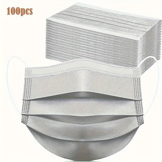 100pcs Grey Disposable Face Masks 3 Ply Nose Mouth Cover Elastic Ear Loop