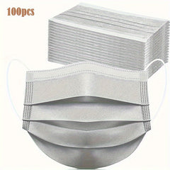 100pcs Grey Disposable Face Masks 3 Ply Nose Mouth Cover Elastic Ear Loop