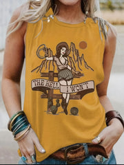 Cartoon Print Tank Top Crew Neck Medium Stretch