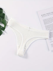 5pcs Solid Ribbed Thongs Soft & Comfy Stretchy Intimates Panties