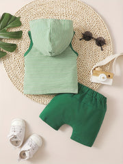 2pcs Boys Cotton Hooded Vest Shorts Set Summer Kids Outfit