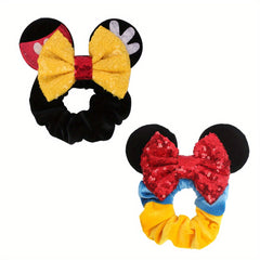 2pcs Sparkly Sequin Scrunchies for Girls Mouse Ears Hair Bows